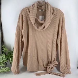 New Boutique Beige Waffle Knit Side Tie Top Entro